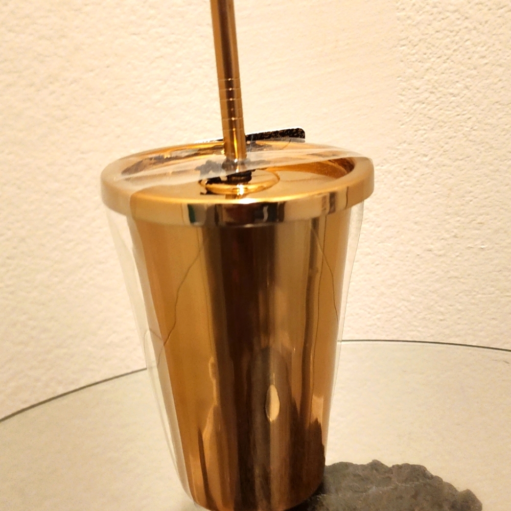 BARWARE COPPER colored cup with straw NWT